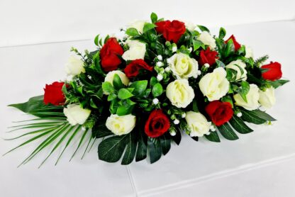 Coffin Spray - Red and Ivory Roses - 65cm